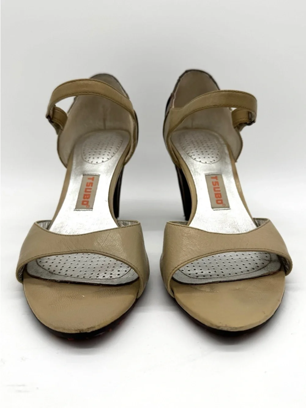 Tsubo SHALA Leather Open Toe Mary Jane Heels Sz 9 brown tan